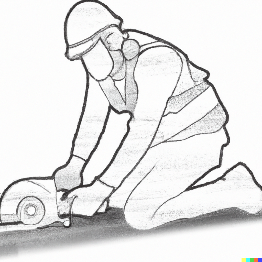 outline drawing of CONSTRUCTION WORKER cutting concrete