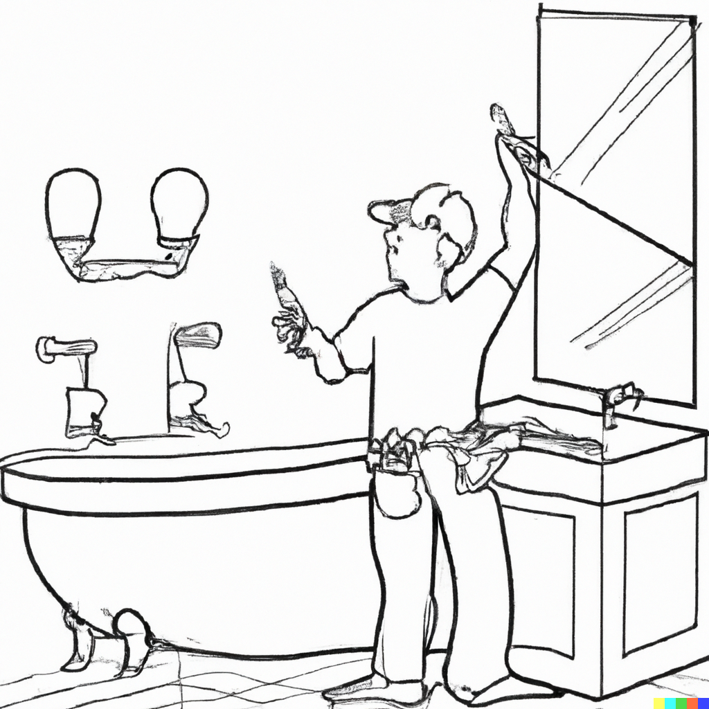 outline drawing of a builder renovation a bathroom