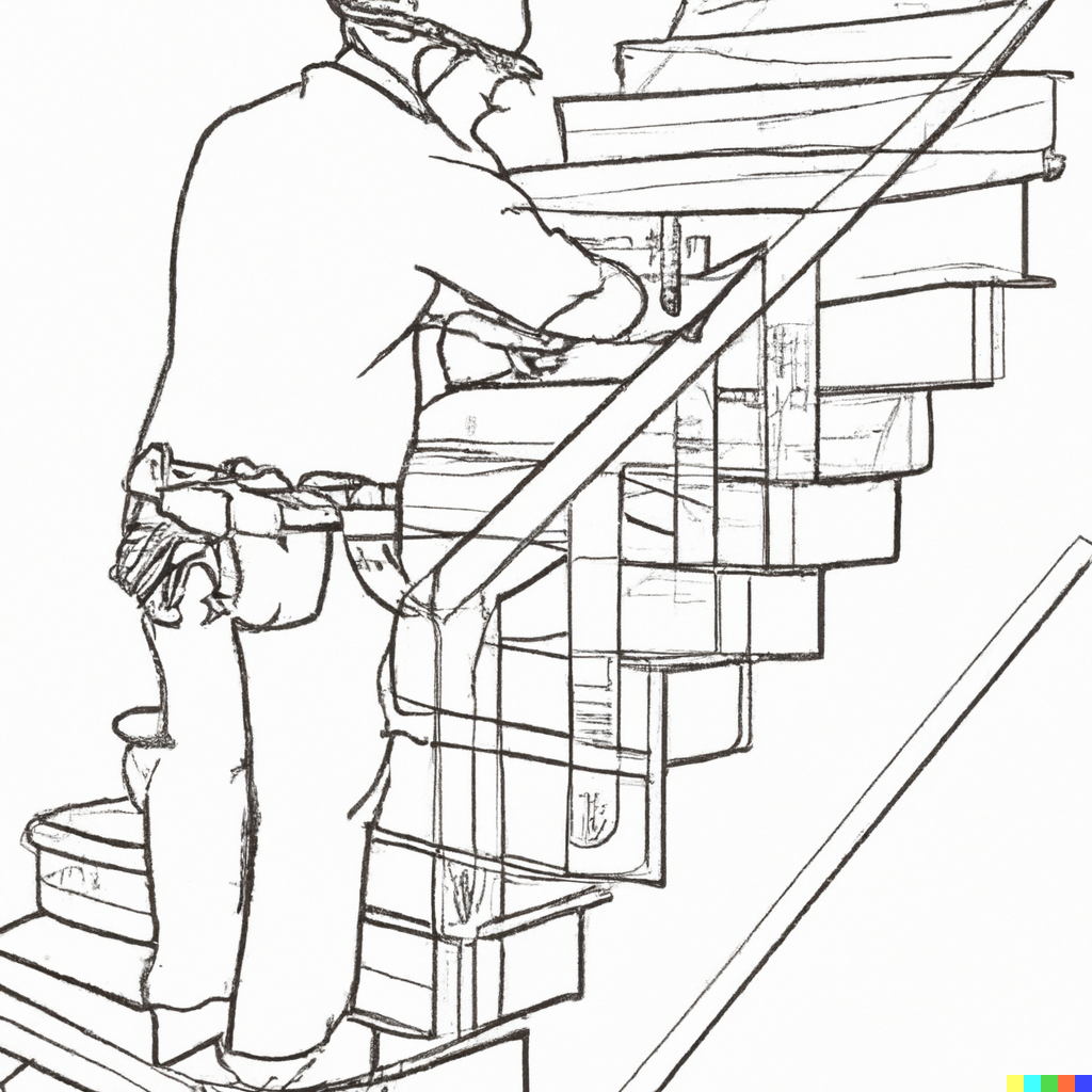 outline drawing of carpenter creating bespoke staircase