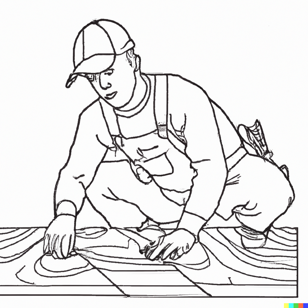 outline drawing of carpenter installing hardwood floors