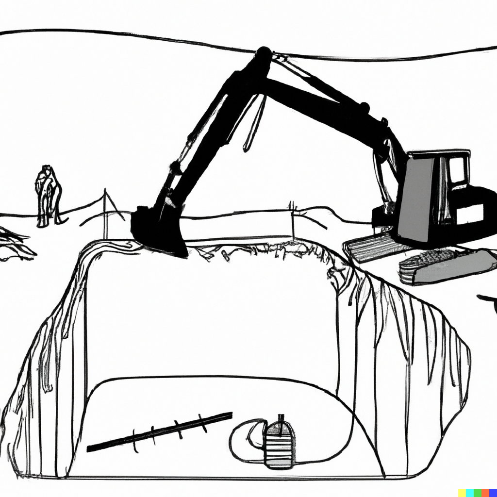 outline drawing of groundwork services using excavator