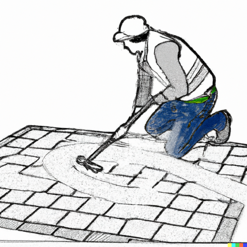outline drawing of builder laying down concrete driveway