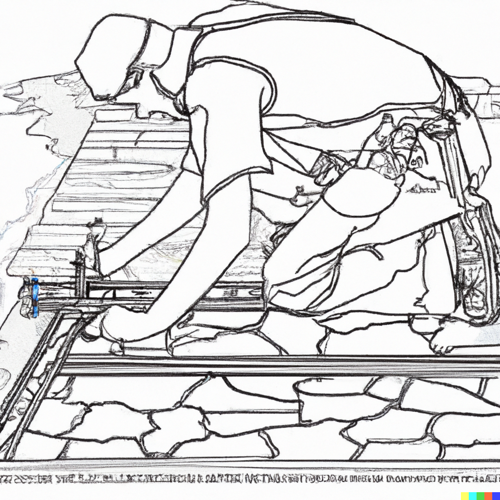 outline drawing of builder laying down stone driveway