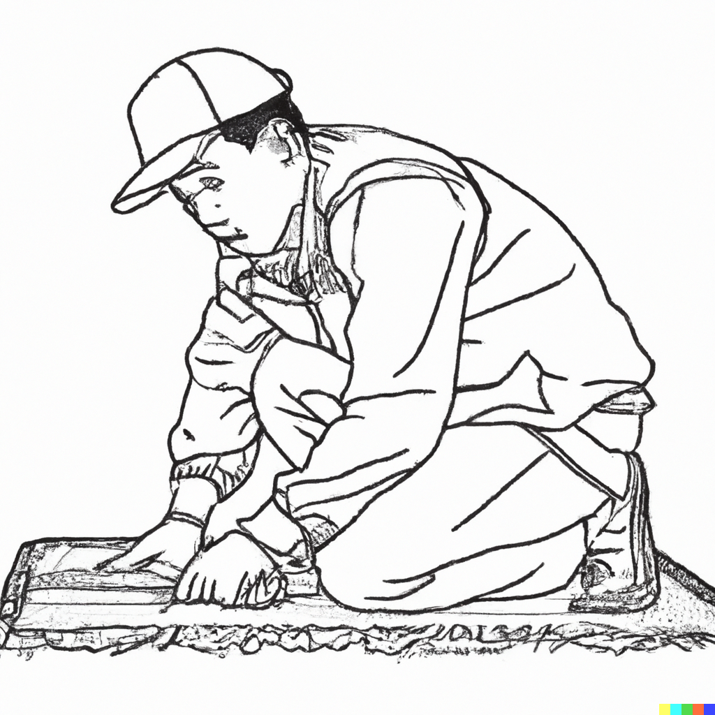 outline drawing of builder paving a driveway for a home