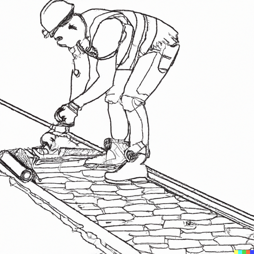 outline drawing of builder paving a driveway