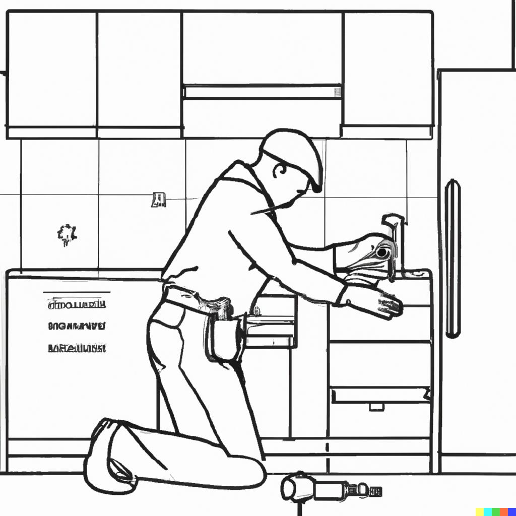 outline drawing of construction worker doing a kitchen renovation